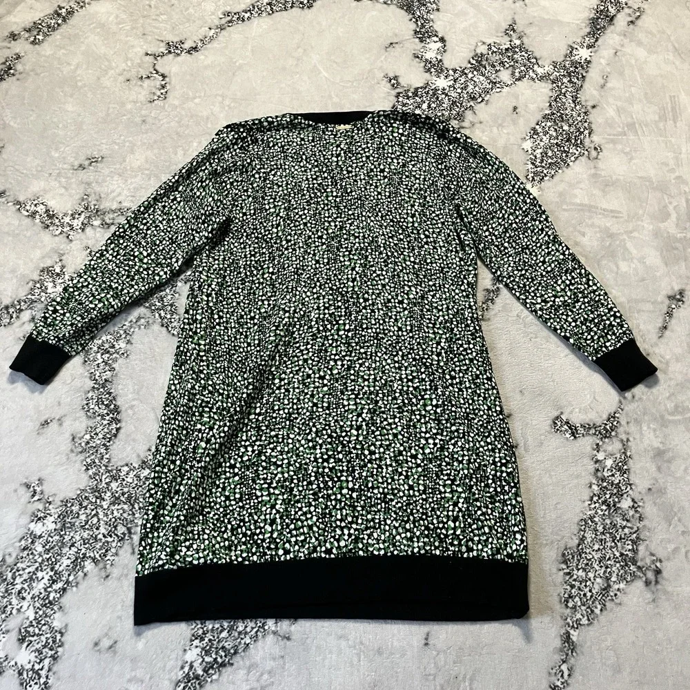 Michael Kors Sweater Dress Womens Size 2X Green Multi Printed Knit 3/4 Sleeve‎